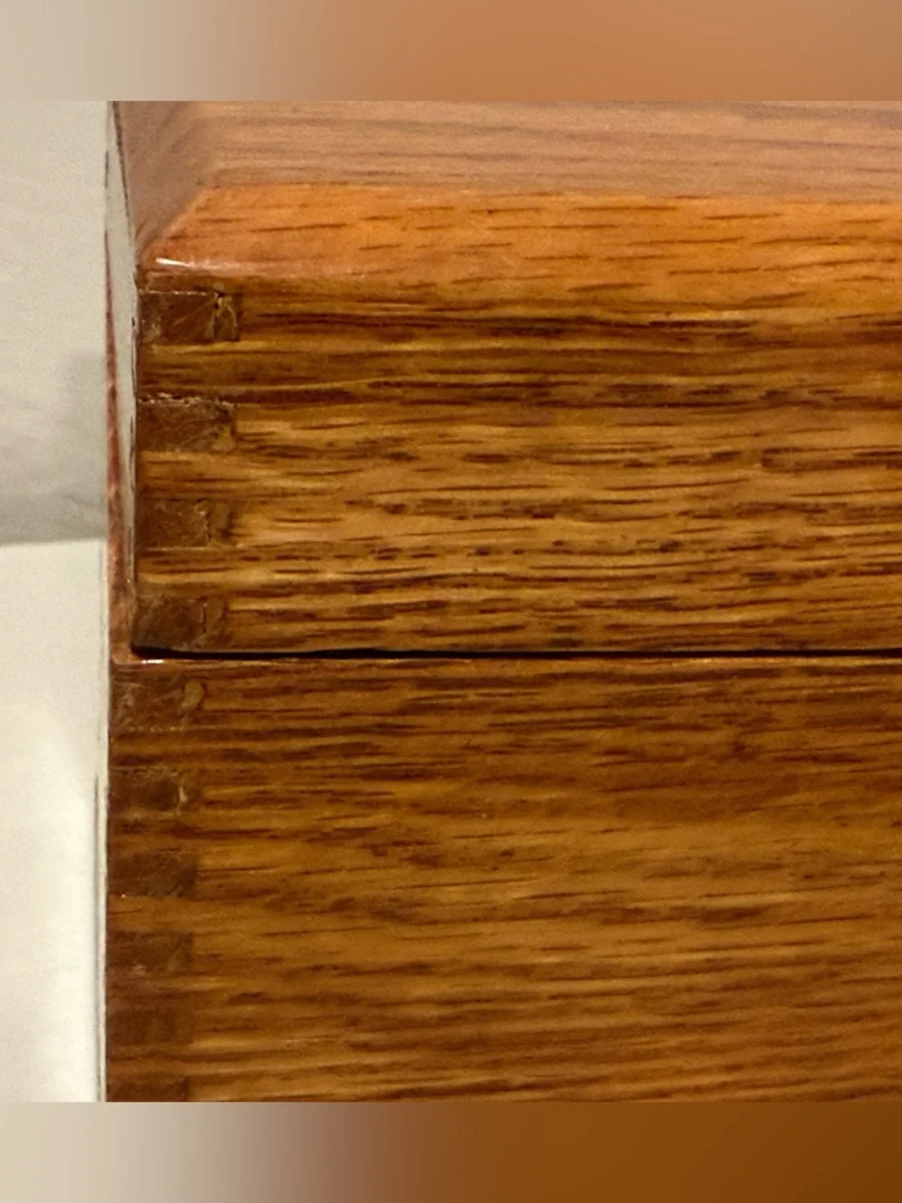 Vintage‎ Lacquered Oak Dovetailed Index Card File Box Recipe Wood Brass Hinges